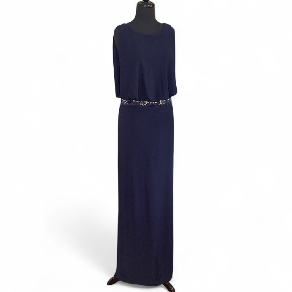 Navy Sleeveless Maxi Dress with Beaded Waist